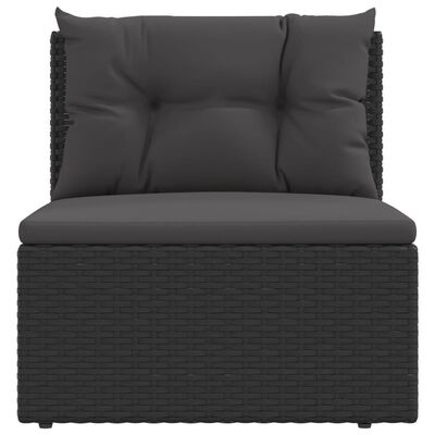 vidaXL Patio Middle Sofa with Cushions Black Poly Rattan