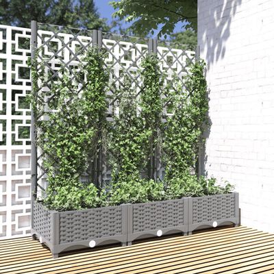 vidaXL Garden Planter with Trellis Light Gray 47.2"x15.7"x47.8" PP