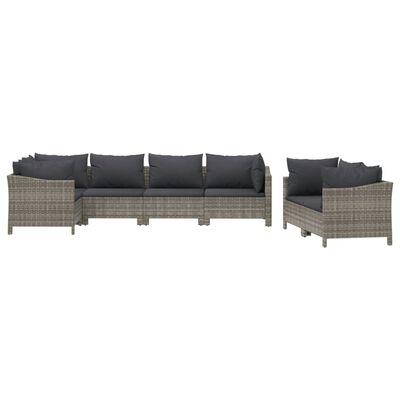 vidaXL 7 Piece Patio Lounge Set with Cushions Gray Poly Rattan