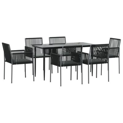 vidaXL 7 Piece Patio Dining Set with Cushions Black Poly Rattan and Steel