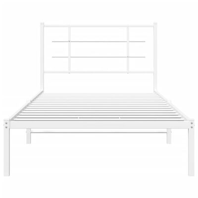 vidaXL Metal Bed Frame without Mattress with Headboard White 39.4"x78.7"