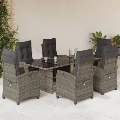 vidaXL 7 Piece Patio Dining Set with Cushions Gray Poly Rattan