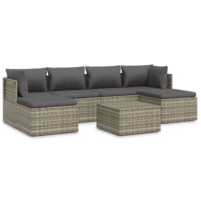 vidaXL 7 Piece Patio Lounge Set with Cushions Gray Poly Rattan