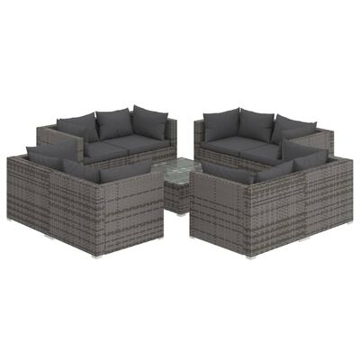 vidaXL 9 Piece Patio Lounge Set with Cushions Poly Rattan Gray