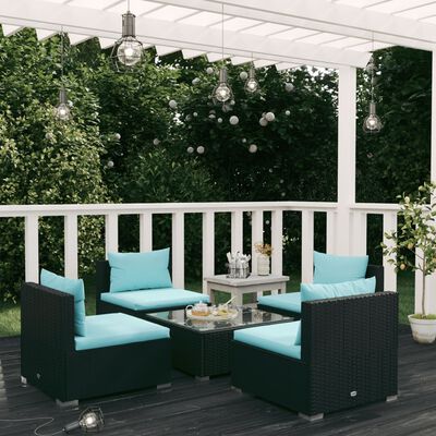 vidaXL 5 Piece Patio Lounge Set with Cushions Poly Rattan Black