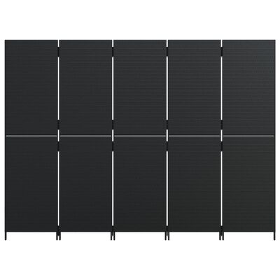 vidaXL Room Divider 5 Panels Black Poly Rattan