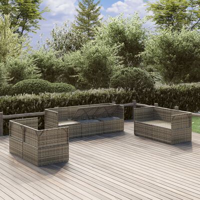 vidaXL 7 Piece Patio Lounge Set with Cushions Gray Poly Rattan