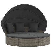 vidaXL Patio Lounge Bed with Canopy and Cushions Gray Poly Rattan