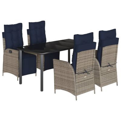 vidaXL 5 Piece Patio Dining Set with Cushions Gray Poly Rattan