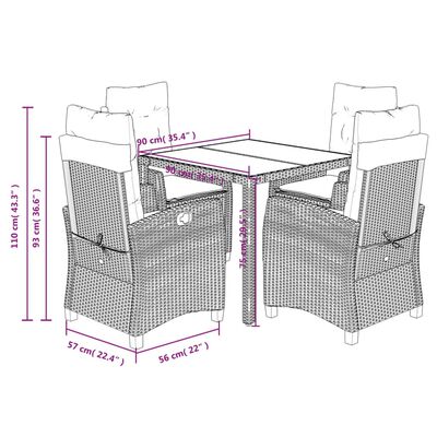 vidaXL 5 Piece Patio Dining Set with Cushions Gray Poly Rattan