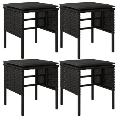 vidaXL Patio Footstools with Cushions 4 pcs Black Poly Rattan