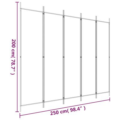 vidaXL 5-Panel Room Divider White 98.4"x78.7" Fabric