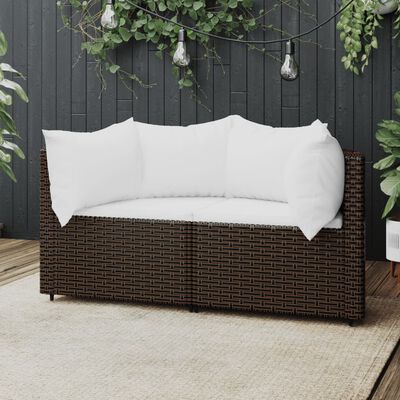 vidaXL Patio Corner Sofas with Cushions 2 pcs Brown Poly Rattan