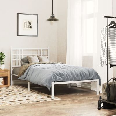 vidaXL Metal Bed Frame without Mattress with Headboard White 39.4"x78.7"