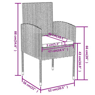 vidaXL 3 Piece Patio Dining Set Poly Rattan Anthracite