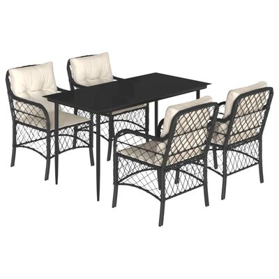 vidaXL 5 Piece Patio Dining Set with Cushions Black Poly Rattan