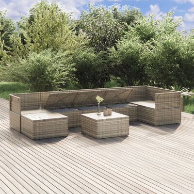 vidaXL 8 Piece Patio Lounge Set with Cushions Gray Poly Rattan