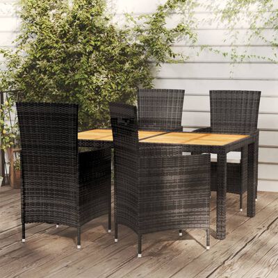 vidaXL 5 Piece Patio Dining Set with Cushions Poly Rattan Black