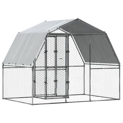 vidaXL Chicken Cage with Roof and Door Silver Galvanized Steel