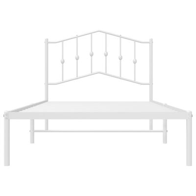 vidaXL Metal Bed Frame without Mattress with Headboard White 39.4"x74.8"