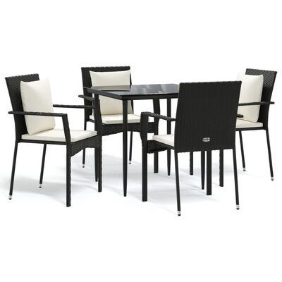 vidaXL 5 Piece Patio Dining Set with Cushions Black Poly Rattan