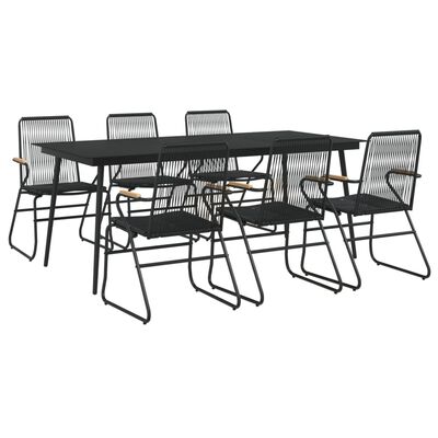 vidaXL 7 Piece Patio Dining Set Black PVC Rattan