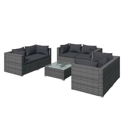 vidaXL 7 Piece Patio Lounge Set with Cushions Poly Rattan Gray