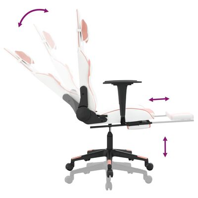 vidaXL Gaming Chair with Footrest White and Pink Faux Leather