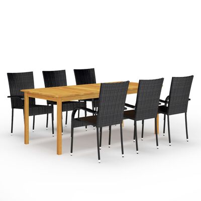 vidaXL 7 Piece Patio Dining Set Black