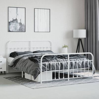 vidaXL Metal Bed Frame without Mattress with Footboard White 72"x83.9"