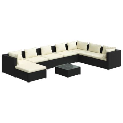 vidaXL 9 Piece Patio Lounge Set with Cushions Poly Rattan Black