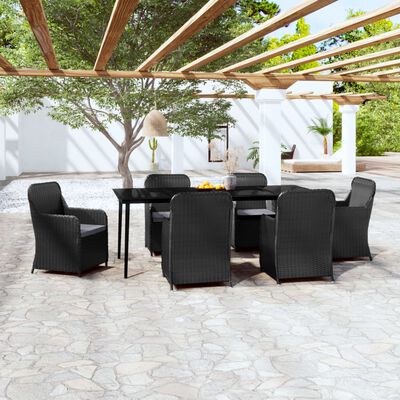 vidaXL 7 Piece Patio Dining Set with Cushions Black