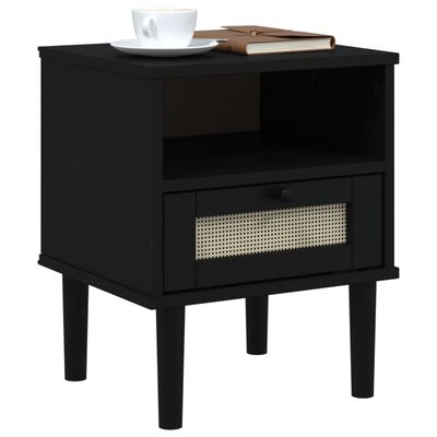 vidaXL Bedside Cabinet SENJA Rattan Look Black 15.7"x13.8"x18.9" Solid Wood Pine