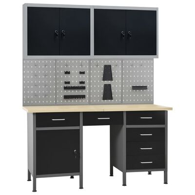 vidaXL Workbench with Four Wall Panels and Two Cabinets