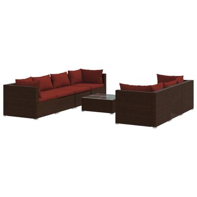 vidaXL 8 Piece Patio Lounge Set with Cushions Poly Rattan Brown