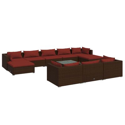 vidaXL 11 Piece Patio Lounge Set with Cushions Brown Poly Rattan