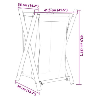 vidaXL Laundry Basket Cream White 16.3"x14.2"x25" Bamboo