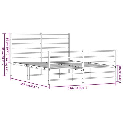 vidaXL Metal Bed Frame without Mattress with Footboard White 59.1"x78.7"