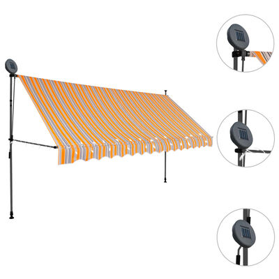 vidaXL Manual Retractable Awning with LED 157.5" Yellow and Blue