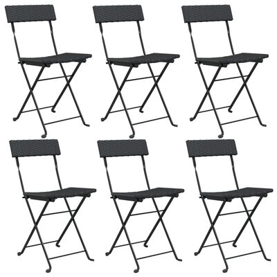 vidaXL Folding Bistro Chairs 6 pcs Black Poly Rattan and Steel