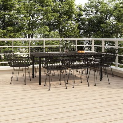 vidaXL 9 Piece Patio Dining Set Black Poly Rattan