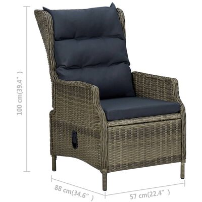 vidaXL 3 Piece Patio Lounge Set with Cushions Poly Rattan Brown