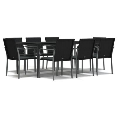 vidaXL 9 Piece Patio Dining Set with Cushions Poly Rattan and Steel