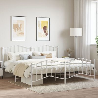 vidaXL Metal Bed Frame without Mattress with Footboard White 76"x79.9"