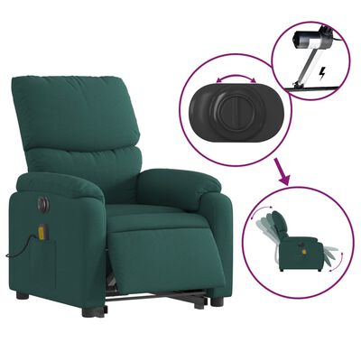 vidaXL Electric Stand up Massage Recliner Chair Dark Green Fabric