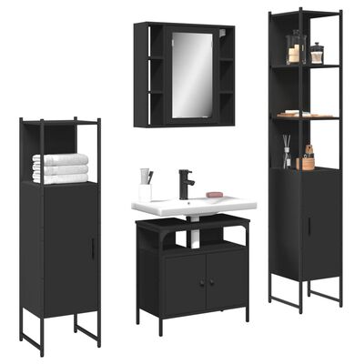 vidaXL 4 Piece Bathroom Cabinet Set Black Engineered Wood