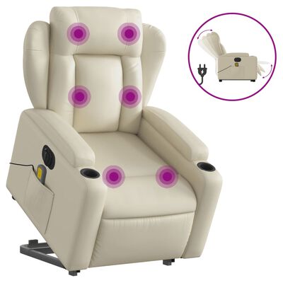 vidaXL Electric Stand up Massage Recliner Chair Cream Faux Leather