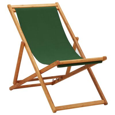 vidaXL Folding Beach Chair Eucalyptus Wood and Fabric Green