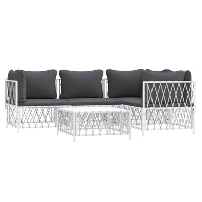 vidaXL 5 Piece Patio Lounge Set with Cushions White Steel