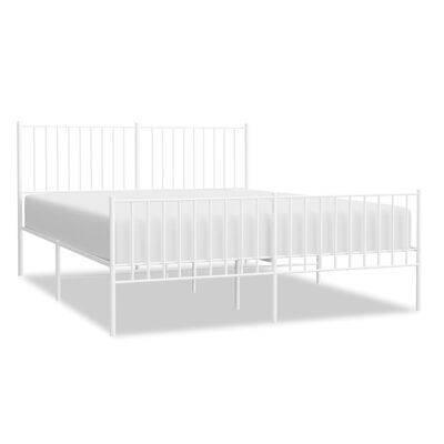 vidaXL Metal Bed Frame with Headboard and Footboard White 59.8"x78.7"